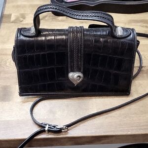 Vintage Brighton Black Croc Embossed Leather Crossbody Organizer